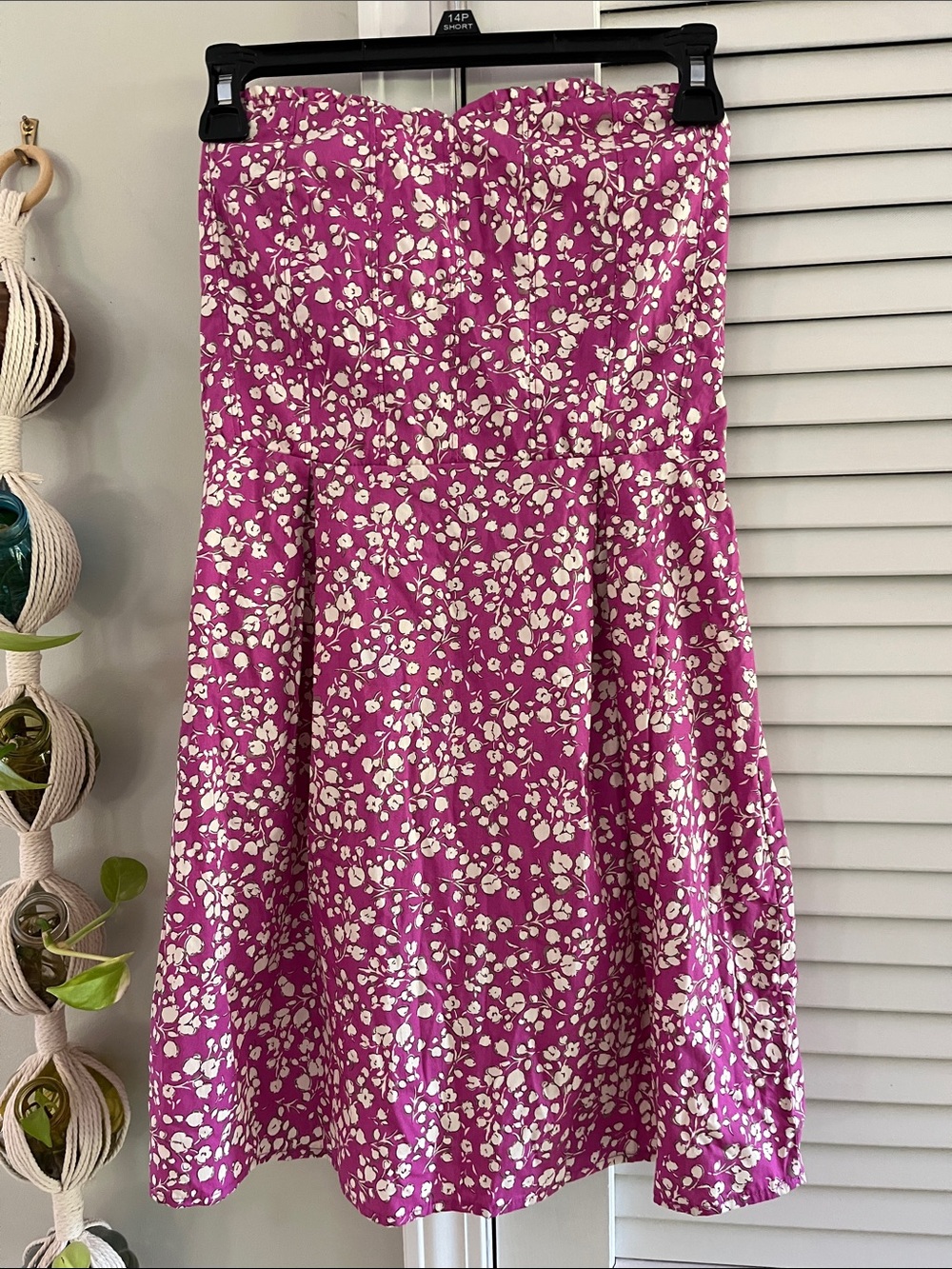 Strapless Floral Fit-and-Flare Dress in Magenta